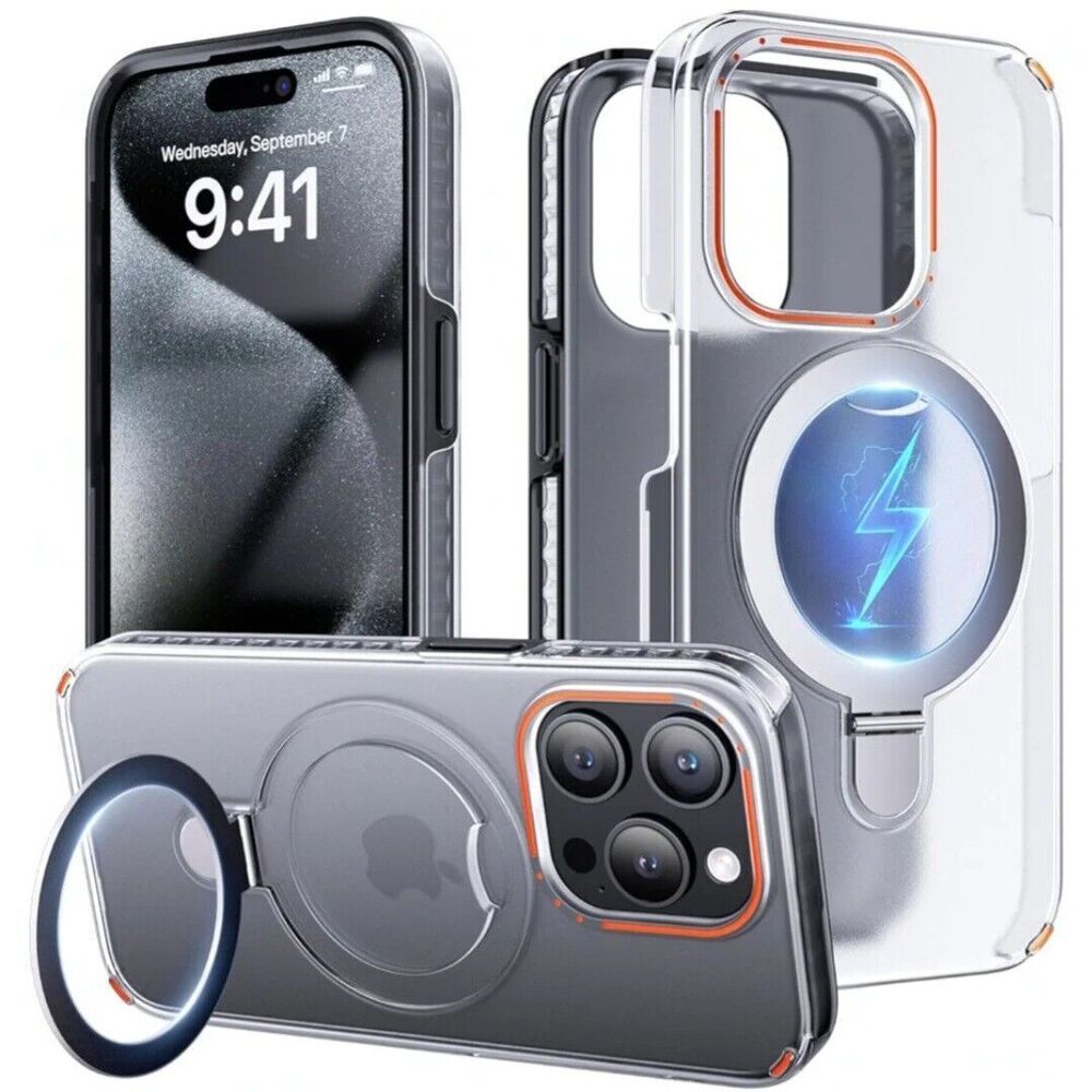 QTlier for iPhone 15 Pro Case, Double-Layer Case with Ring Stand [Military-Grade